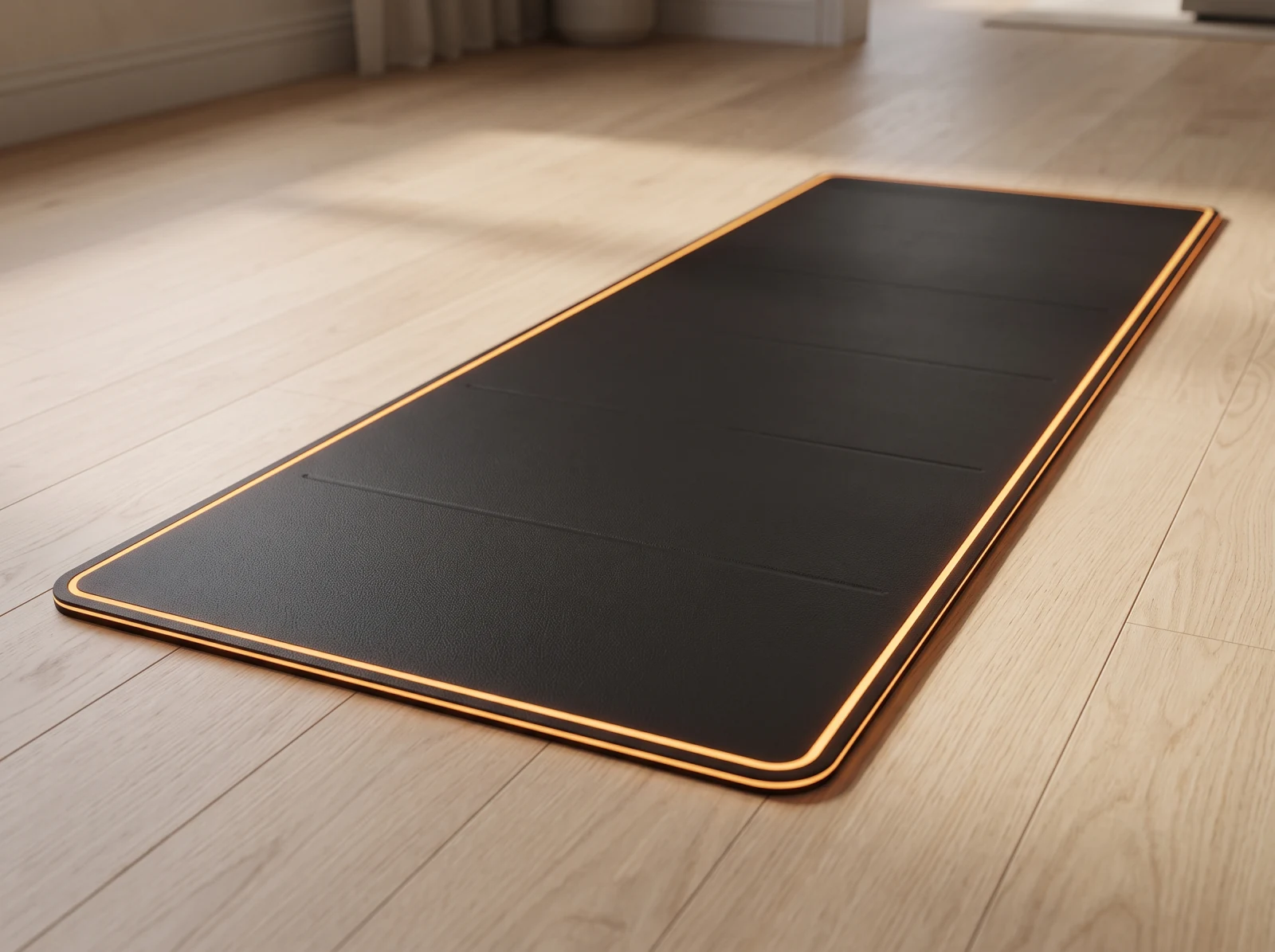 The X.O.B.I. mat with its guiding light on a wooden floor