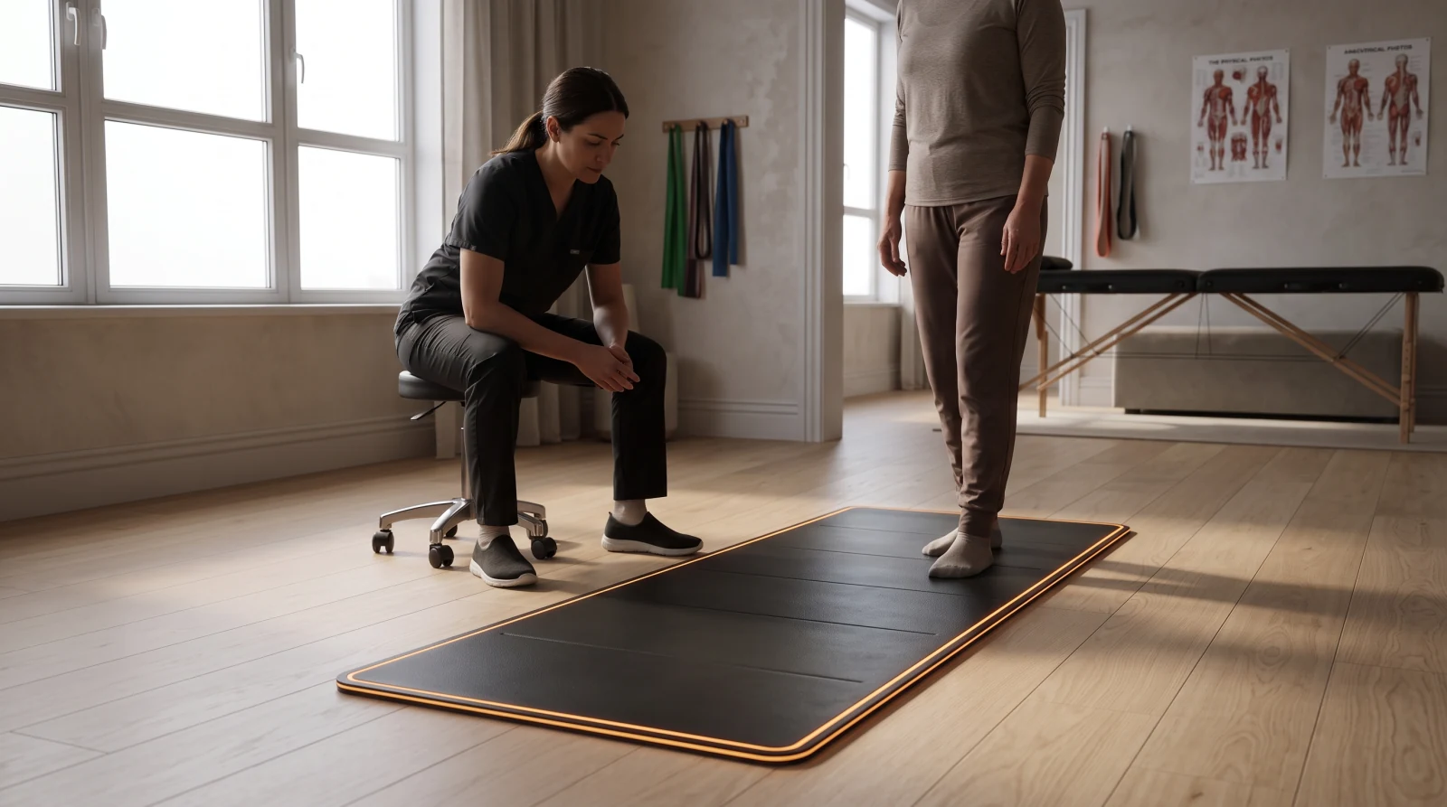 A physiotherapist observing a standing assessment