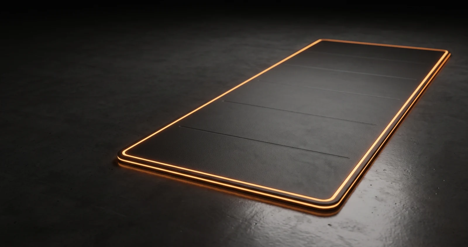 The mat lit from its edge on a dark floor
