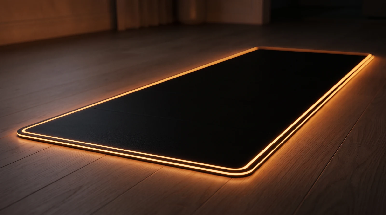 The mat glowing in a dim room