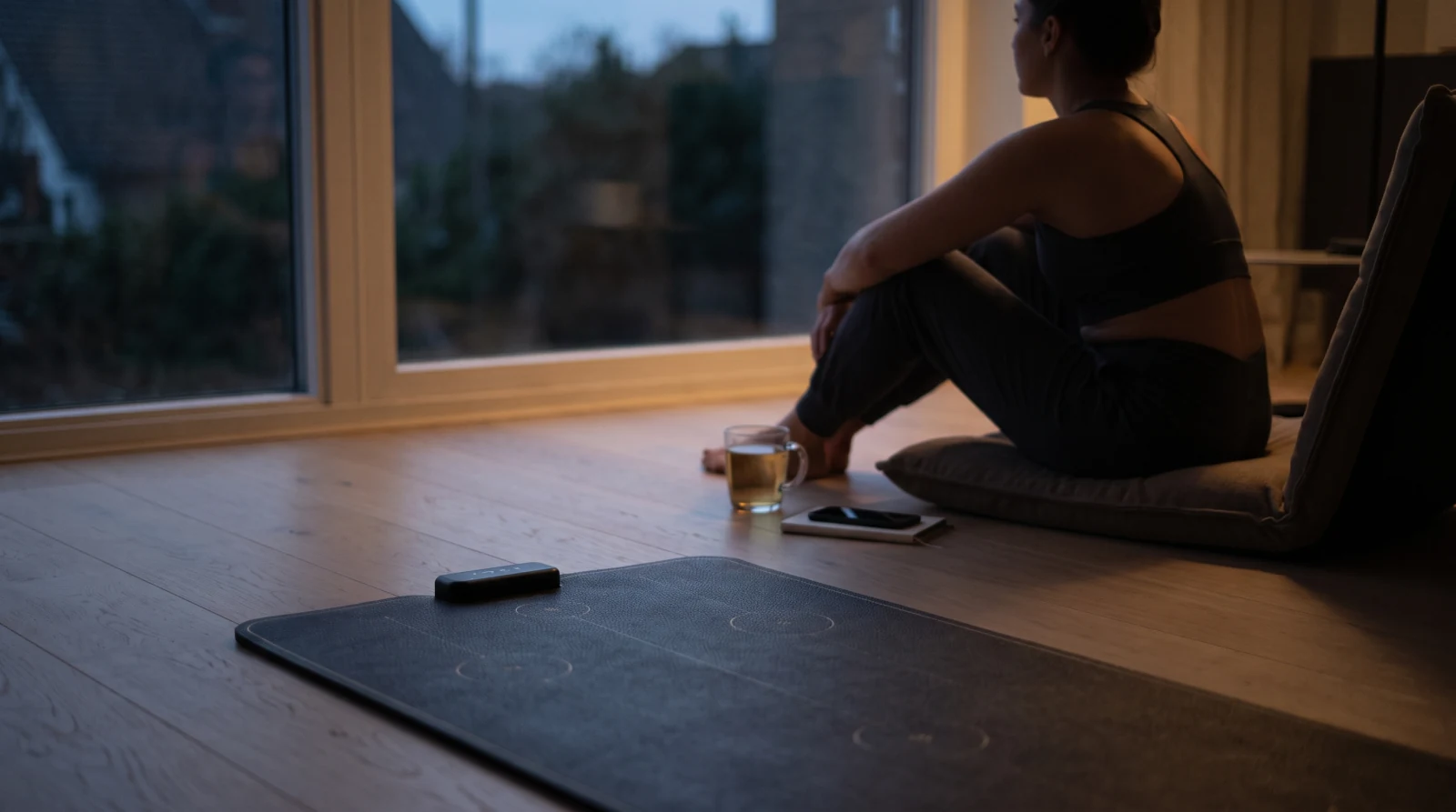 The mat at rest in a room at dusk